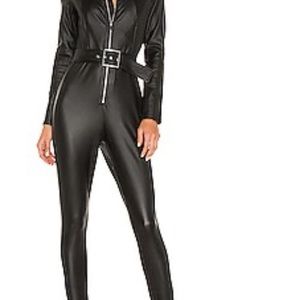 We Wore What 
Faux Fur Collar Ski Suit in Black